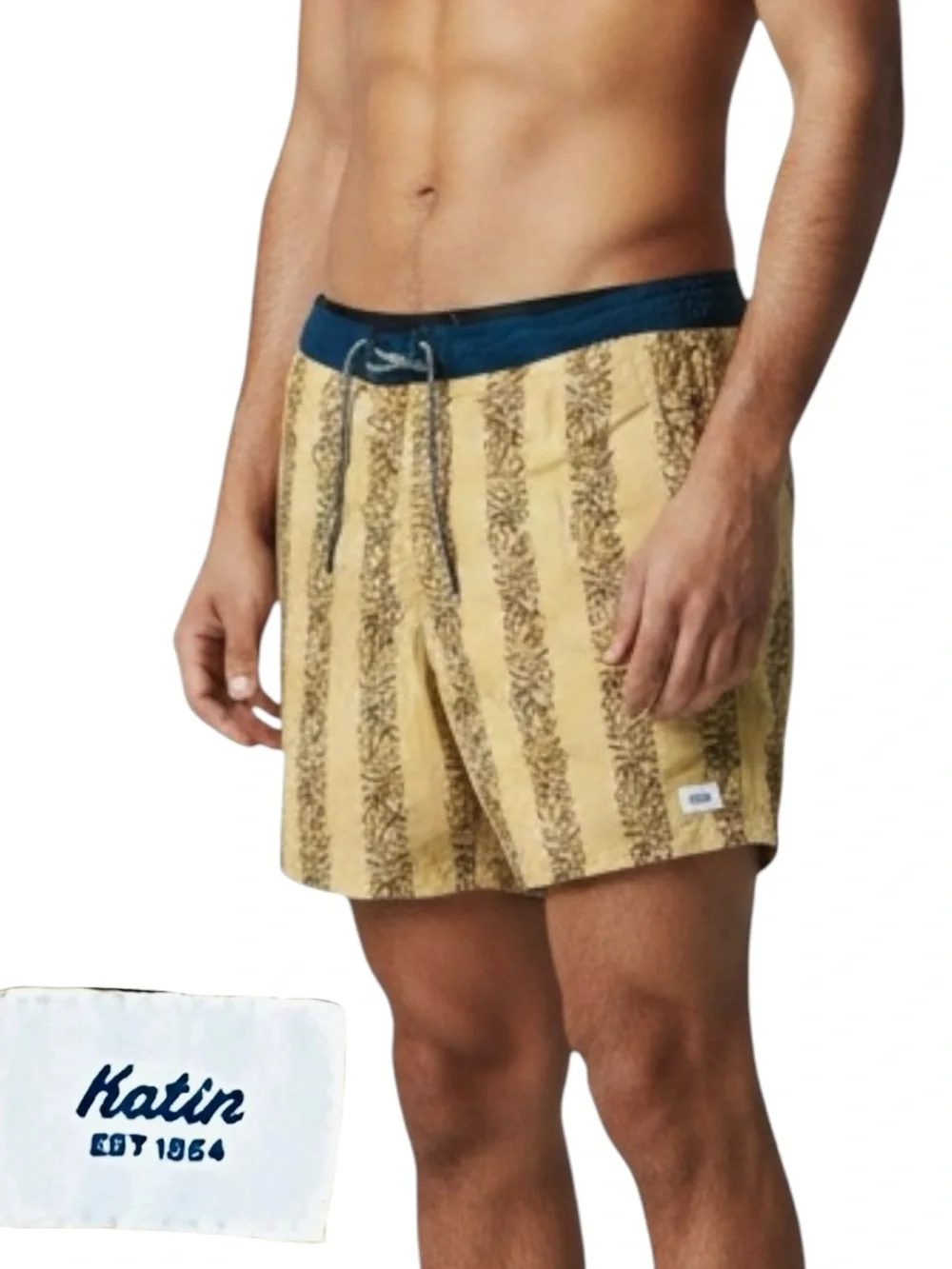 Katin Board Shorts Mens 34x9 Tan Tropical Floral Drawstring Hybrid Swim Trunks